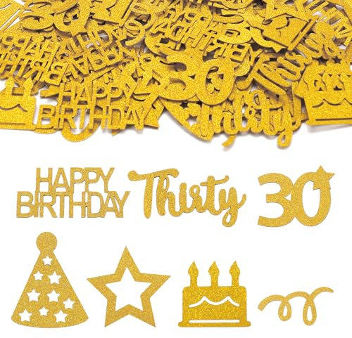 DazzJoy Konfetti 30 Geburtstag Deko Groß 3-5cm,100 Stück Tischdeko 30. Geburtstags Gold, Deko 30 Geburtstag Mann Frau,Streudeko 30er Jahre,Luftschlangen 30 Geburtstage Männer Frauen,Geburtstagsdeko 30