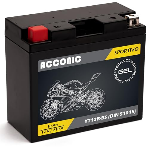 ACCONIC Sportivo GEL YT12B-BS YT12B-4 Motorradbatterie 10Ah 12V 210A DIN 51015 Maße: 150 x 70 x 130 mm ideal für Roller, Moped, Quad & Motorrad – wartungsfrei, & auslaufsicher