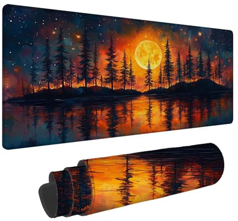 Tapis de Souris Forêt Tapis Souris XXL Lune 1600x800x4mm Tapis de Souris Gaming, Large Tapis de Bureau Antidérapant Étanche,Mouse Pad Bords Cousus pour Gamer,Ordinateur,PC Extended Tapis Clavier A-738