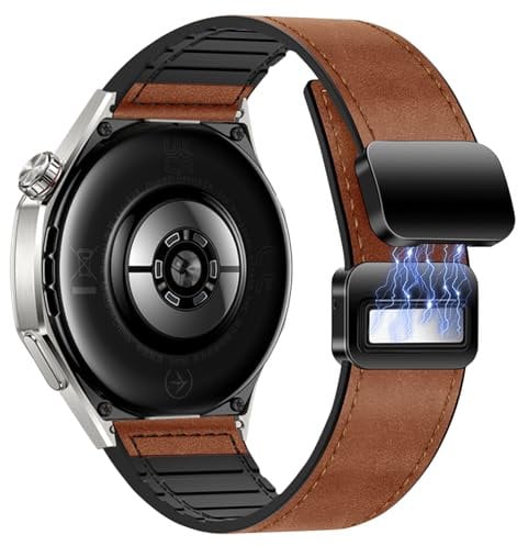 YealRed 22mm Armband Kompatibel mit Huawei Watch GT6 Pro/GT6/GT5 Pro/GT5/GT4/GT3(46mm), Leder und Silikon Magnetisches Ersatzbänder für Huawei Watch Ultimate 2/4Pro 48mm/5/4/3Pro(46mm) (Braun)