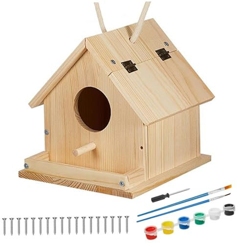 Bird House Kit Holz Vogelhäuser zum Malen und BAU von DIY -Vogelhaus -Kits mit Pinselschraubendreher -Montageschrauben und 6 Farben Farben für Kinder 3+
