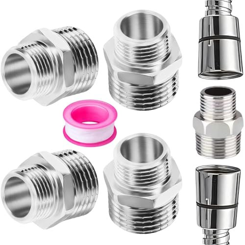 5 PCSShower Hose Connectors,Shower Accessories,UniversalShower Fittings with Sealant Tape,Reducing Nipple Shower Adapter,Male to Female Threaded Connector Accessories,Shower Connector for Water Pipes
