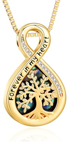 AIWENXI Abalone Shell Infinity Urn Necklaces for Ashes Tree of Life Cremation Memorial Ashes Pendant for Men Women Stainless Steel Loved One Cremation Jewellery Keepsakes Necklaces