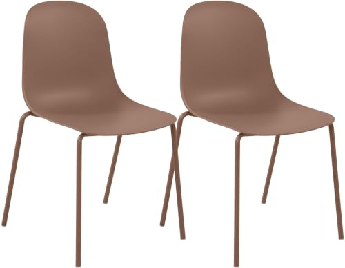 CLP 2er Set Stapelstuhl Hardin, mit ergonomischer Kunststoffschale und stabilem Metallgestell, geeignet für Esszimmer, Konferenzraum und Küche | Farbe Terracotta