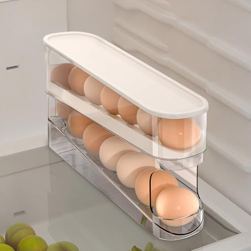 Yeqqzq Auto Rolling Fridge Egg Organizer, Space Saving Eggs Dispenser for Refrigerator Storager, Home Egg Holder