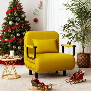 Fabulcozy Sessel, Schlafsofa, ausziehbar, hoher Komfort, Kissen, Armlehnen, Metall, 60 x 68 x 85 cm (L x B x H), Zitronengelb
