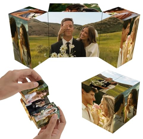 JJ GRADGOWN Personalisierter 3D-Drehbarer Foto-Würfel, Individuell mit 9 Fotos Gestaltet, Geschenk für Geburtstag, Jubiläum & Valentinstag, Ideal für Familie, Freunde & Paare (Stil 2)
