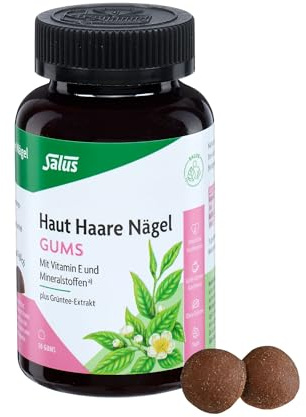 Salus Haut Haare Nägel Gums – Beauty Power to go – Nahrungsergänzung mit Vitamin E, Zink, Kupfer & Selen - 96% Fruchtgehalt - vegan, ohne Gelatine & Farbstoffe – Apfel-Grüntee Geschmack - 50 Gums