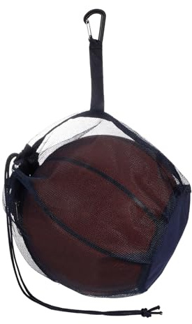 YELARXI Single Mesh Ball Bag, Ball Storage with Zipper Pocket Drawstring Mesh Carry Bag with Clip Sling Back 13 x 6 & Blue - Fit for (Basketball/Soccer/Volleyball/Football/Rugby)