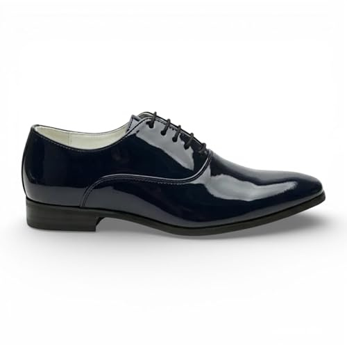 Infinity Leather Dolcetto Herren-Oxford-Schnürschuhe aus marineblauem Lackleder Hochzeitsschuhe Dolcetto Herren-Brogues aus Lackleder in Marineblau