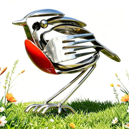 QhgPnt Garden Ornaments, Metal Robin Bird Sculpture for Outdoor and Indoor Display, Handcrafted Bird Statue, Unique Robin Gifts for Nature Enthusiasts