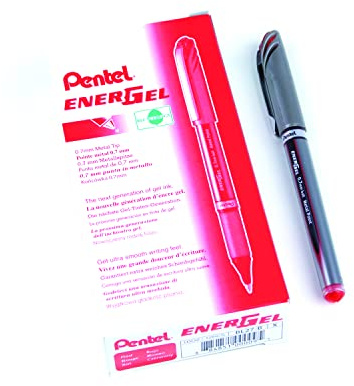 Pentel Energel Plus Roller Ball Pen (Medium) - Red (Pack of 12 pens), BL27-BX