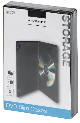 Vivanco DVD Hülle (slim, dünn, schmal, geeignet für 1 DVD, CD, Blue-ray, 5er Pack) schwarz