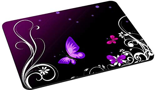 PEDEA Gaming und Office Mauspad - 220 x 180 mm - mit vernähten Rändern und rutschfester Unterseite, Purple Butterfly