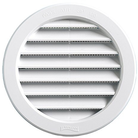 La Ventilazione T12RB Griglia di Ventilazione in Plastica Tonda da Incasso, Bianco, Diametro esterno: 150 mm, Ø Foro: 121 mm
