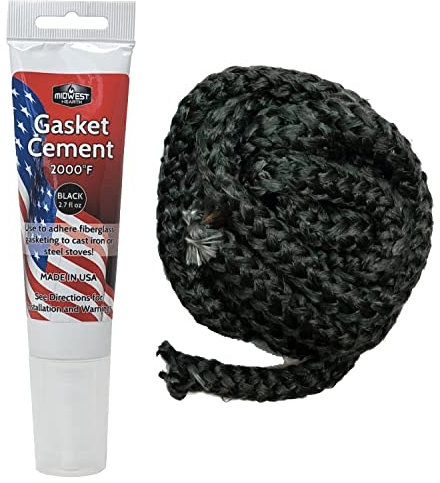 Midwest Hearth Kit de joints de rechange pour poêles à bois – Joints en fibre de verre imprégnée de graphite et adhésif (corde de 1,27 cm x 213,4 cm)