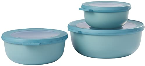 Mepal - Cirqula Multischüssel-Set 3–teilig rund Nordic Green – 350, 750 und 1250 ml – Verwendbar als Vorratdose, Kühlschrankdose, Gefrierdose, Mikrowellegeschirr & Servierschale mit Deckel