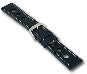 Uhren Pevak® Leder Uhrenarmband Grand Prix Rallye Tiefblau 24mm mit Kontrast Naht Uhr Armband Uhrband