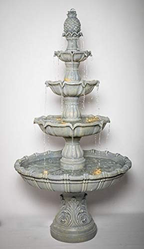 Primrose 204cm Regal Stone Effect Cascading 4 Tier Water Fountain with Lights and Pineapple Design Garden Feature