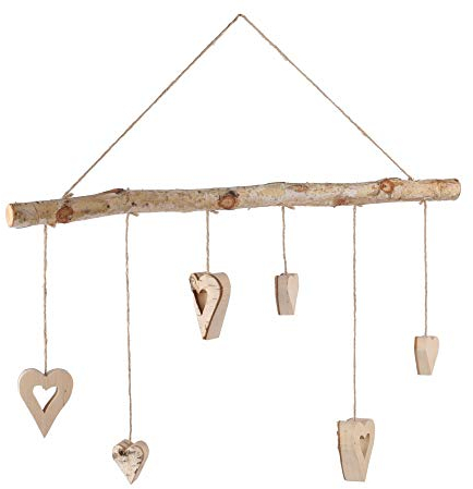 Annastore Birken-Zweig mit 7 hängenden Sternen oder Herzen Weihnachtsdeko Dekozweig Brikenast (Herzen)