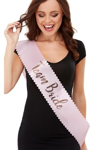 Smiffys Schärpe mit Aufschrift Team Bride, Rosa & Gold, mit Wellenschliff