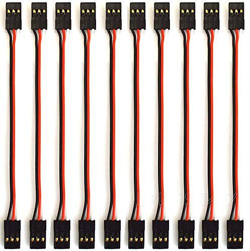 Yiqigou 10 pcs 3.93inch JR Style Servo Extension Cable Cord Wire - 3-Pin JR Plug Male to Male RC Servo Wire Extension Cord (JR10)