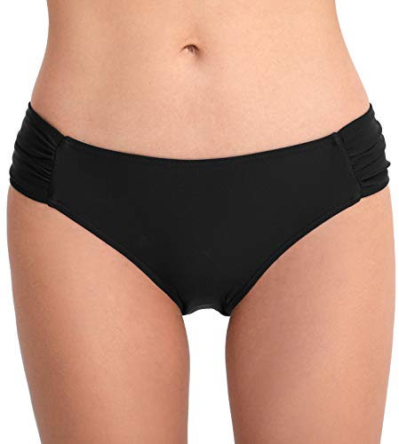 Vogueric Women's Bikini Bottoms Side Shirred Hipster Swimsuit Bottom Low Waisted Bathing Suit Bottoms Black Medium