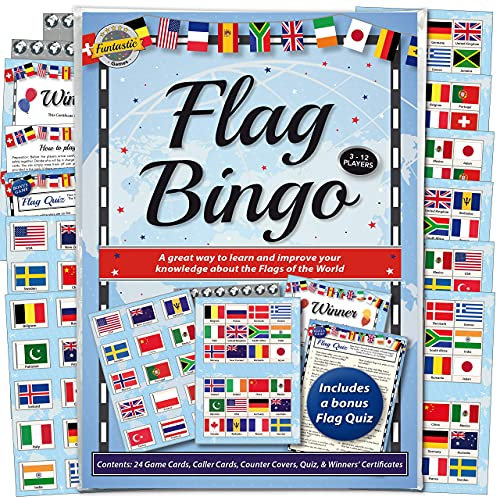 Flags of the World Bingo & Quiz Game - For Adults & Children. A fun activity and teaching accessory for groups and families of all ages.