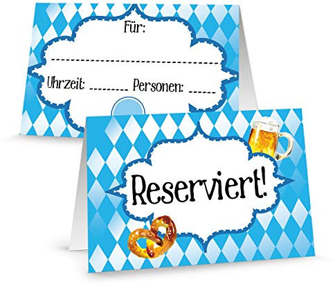 Logbuch-Verlag 100 Reserviert Schilder zum Beschreiben bayerisch Oktoberfest Biergarten blau weiß