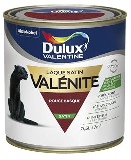 Dulux Valentine Peinture Laque Valénite Glycéro multisupport intérieur-extérieur – Grande résistance pour boiseries et ferronneries - aspect Satin Rouge Basque 0,5 L - 5296640
