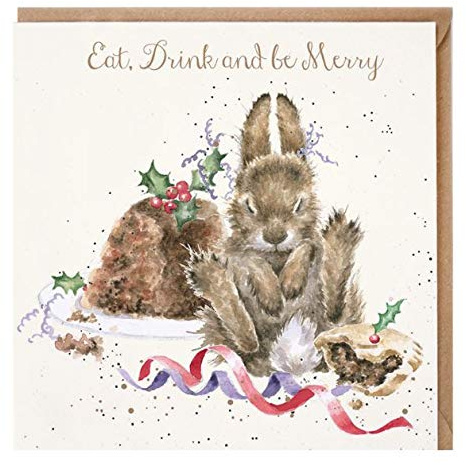 Wrendale Designs by Hannah Dale - Eat, Drink And Be Merry - Gold Foiled Christmas Card - Single