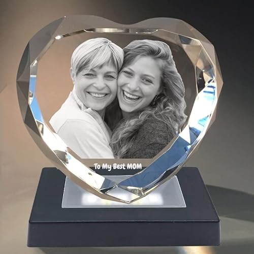 Foto de cristal 3D con forma de corazón personalizado en 3D con grabado en forma de corazón de cristal y recuerdo (10 x 10 x 3 cm)
