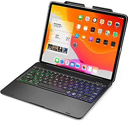 QYiD Custodia con Tastiera per iPad PRO 11 Pollice 2018, Wireless Custodia Tastiera con 7 Colori Retroilluminati, Rotazione a 180 Gradi per 2018 iPad PRO 11 (1st Gen), Nero