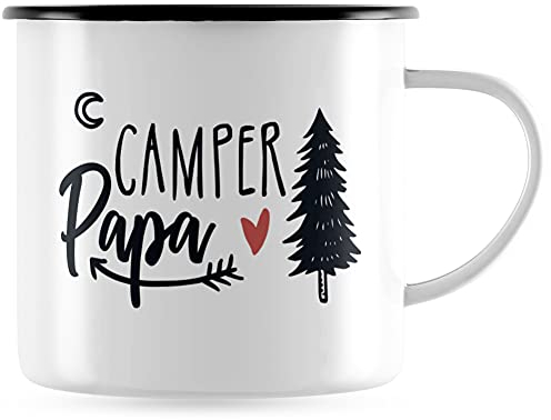 JUNIWORDS Emaille-Tasse, Camper Papa, Schwarzer Tassenrand