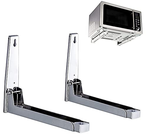 2 Piezas Soporte De Microondas De Acero Inoxidable,Universal Soportes De Microondas,Plegable Horno Microondas Pared,Soporte De Pared Para Horno De Microondas,Apto Para Microondas Y Horno