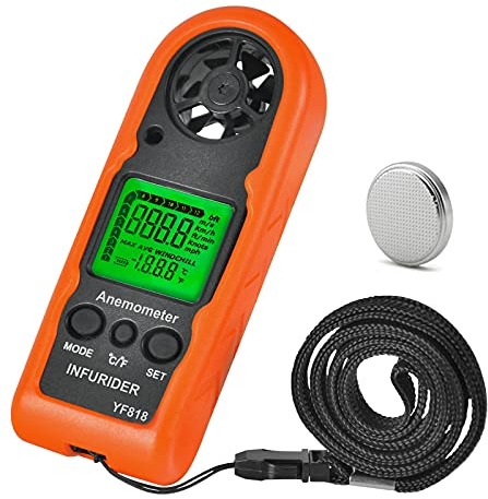 Windmesser Hand Windmessgerät,INFURIDER YF818 Digital Anemometer Genaue Messung von Windgeschwindigkeit &Temperatur,Wind Speed Meter Gauge Windgeschwindigkeitsmesser mit Hintergrundbeleuchtung MAX/AVG