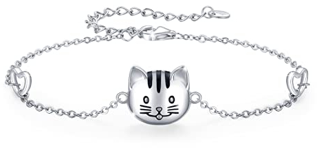 REDSUN Damen Katzen Armband, Sterling Silber Armband, Katze Armband Charm, Verstellbares Sterling Silber Armband Mädchen Damen Schmuck…