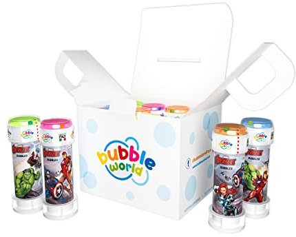 Bubble World - Avengers Party Pack - 12 tubetti di bolle - 60ml - Tubetti monocolore e soffiatore integrato - Perfetto per feste di compleanno - Made in Italy