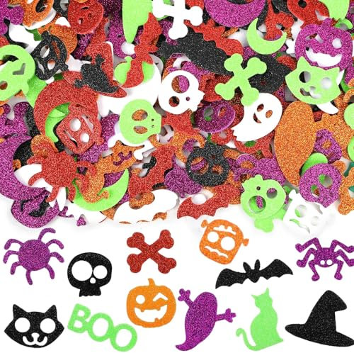 JULBEAR Halloween Sticker für Kinder, 300 Stück Halloween Aufkleber Moosgummi Glitzer Selbstklebend Halloween DIY Basteln Kinder Halloween Party Deko Geschenke Kindergeburtstag Mitgebsel