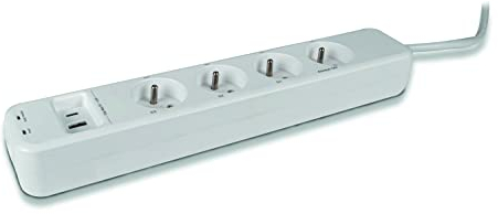 SCS Sentinel, HCN0072, Rallonge multiprise connectée, Cordon d'alimentation 1.5 m, 4 Prises + 3 Ports USB, 3 Prises contrôlables à Distance, 4 Prises alimentées en Permanence, SmartPlug Strip