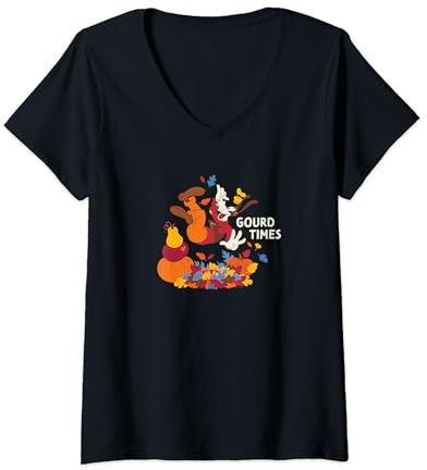 Womens Disney Mickey & Friends Goofy Gourd Times in the Fall V-Neck T-Shirt
