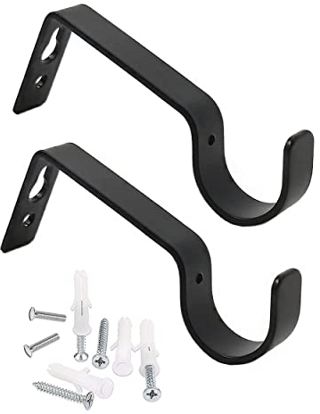 2 Stück Metall Gardinenstangenhalter mit Dübelschrauben, Premium-Gardinenstangenhalterungen, schwarze Gardinenstangen Halter