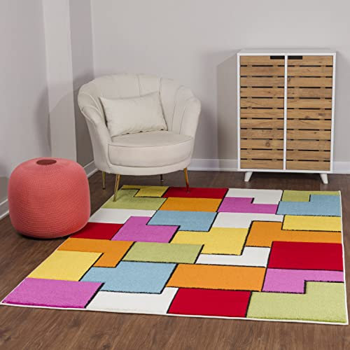 Livabliss Montpellier Tapis Géométrique Scandinave - Grand Tapis Salon, Salle à Manger, Chambre, Cuisine - Design Boheme Chic, Berbere Moderne, Poil Court 160x213 cm - Multicolore