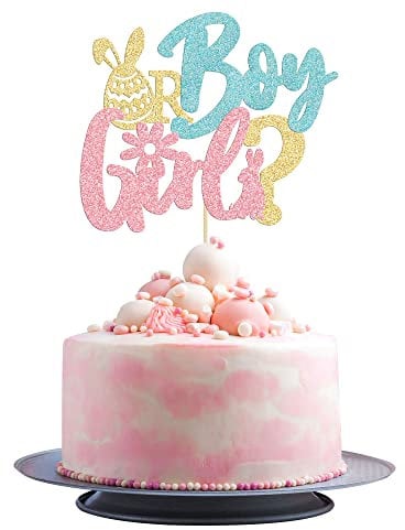 1Pc Happy Easter Boy or Girl Cake Topper Blue Pink Glitter Rabbit Bunny Gender Reveal Cake Food Pick Bunny Cake Decorations for Happy Easter Themed Baby Shower Kids Birthday Party Supplies