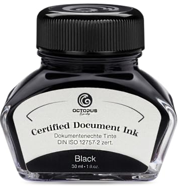 Octopus Fluids Document Ink black, dokumentenechte Tinte, zertifiziert nach DIN ISO 12757-2, schwarz, 30 ml
