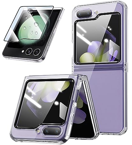 SEIAIYG Cover per Samsung Galaxy Z Flip 5 con Pellicola Protettiva, Ultra Sottile Trasparente Silicone Antiurto Custodia, Protective Case per Samsung Galaxy Z Flip 5 5G
