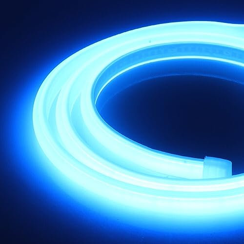XUNATA 50m LED Neon Flexible 220V, Alto brillo 288 LED/m Tira de LED COB con Cable de Alimentación, Cada Corte de 50 cm, IP65 Impermeable, Luz de Cuerda- Azul Hielo
