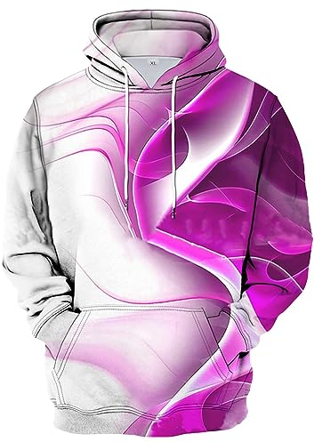 Herren Sweatshirt Ohne Kapuze Weihnachts Pullover Man Ugly Christmas Sweater 3D Druck Kordelzug Kapuzenpullover Mit Taschen Loose Fit Kuschel Hoodie Baggy Sweatshirt Mit Kapuze Pulli Herren (Rosa, L)