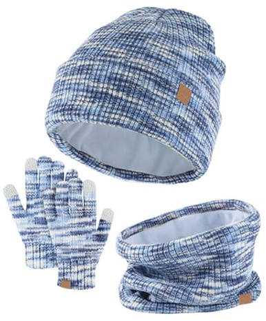 Lifup 3 Pezzi Bambini Inverno Beanie Cappello Sciarpa Guanti Set, Scaldacollo Set Sciarpa Cofano Caldo Pile Lavorato a Maglia per 4-10 Anni Ragazzi Ragazze