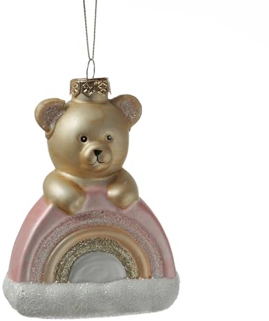 MARELIDA Weihnachtsbaumschmuck Teddybär mit Regenbogen rosa Christbaumschmuck Bär auf Wolke aus Glas Christbaumkugel Weihnachtsbaumdekoration Weihnachtsgeschken Kinder H: 13,5cm (rosa)